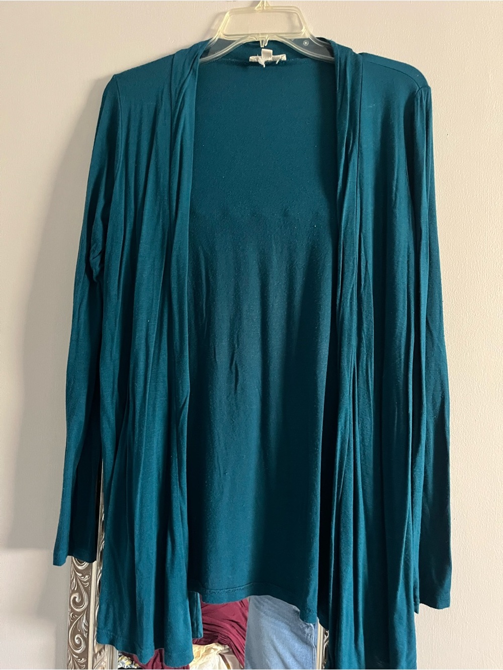 Zenana Outfitters Teal Open-Front Draped Cardigan